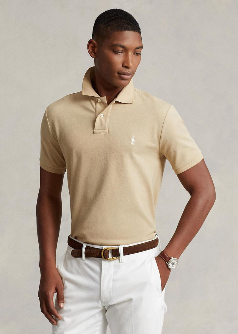 Poleras Polo Polo Ralph Lauren Hombre Custom Slim Fit Mesh Chile Beige OAVBQ-1687